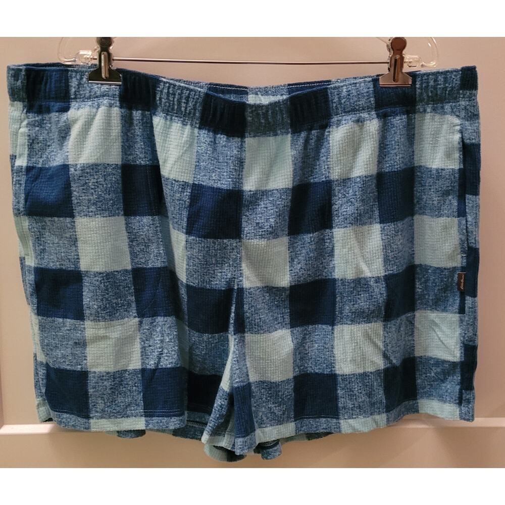 New Eddie Bauer Womens Blue CheckWaffle Knit Pajama Shorts XXL